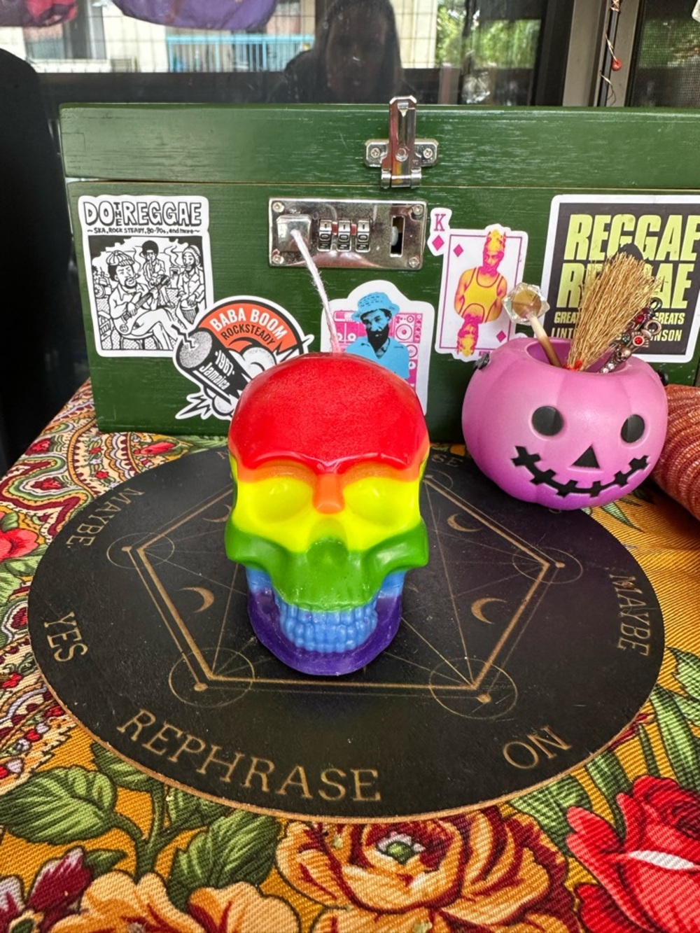 Rainbow Skull Candle